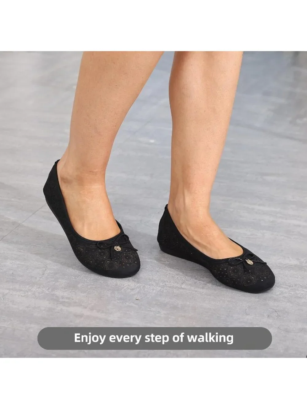 Women's Black Comfortable Slip on Round Toe Casual Ballet Flat Shoes for Walking